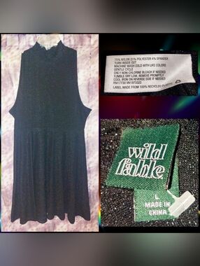 Wild Fable brand Black Shimmery Soft Knit Skater Tank Dress Sz Large